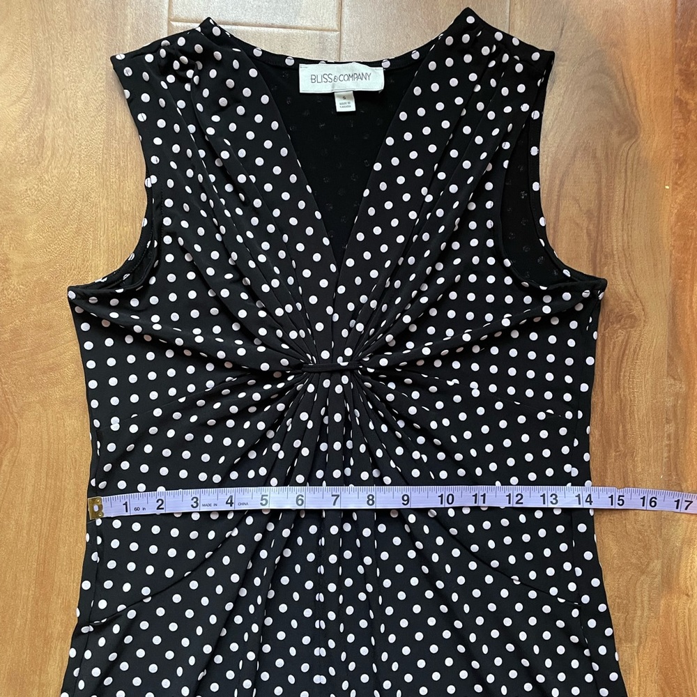 Vintage 90s Black & White Sleeveless Polka Dot Jersey Tank Day Dress Size Small - Picture 8 of 11